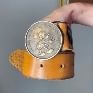 SOLD Vintage Mickey Mouse Leather Belt Engraved